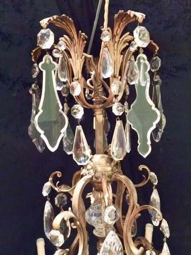 Large French Brass Antique Crystal Chandelier