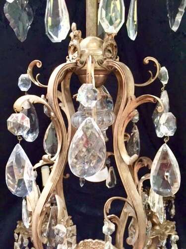 Large French Brass Antique Crystal Chandelier