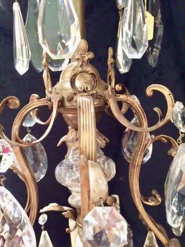 Large French Brass Antique Crystal Chandelier