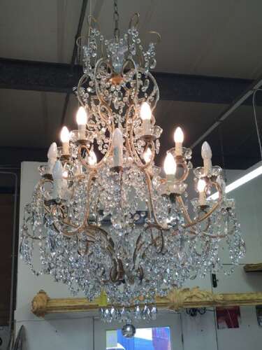 Large Italian Antique Gilt Beaded Florentine Chandelier