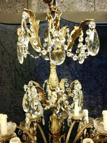 A Large Italian Antique Brass and Crystal 18 light Chandelier
