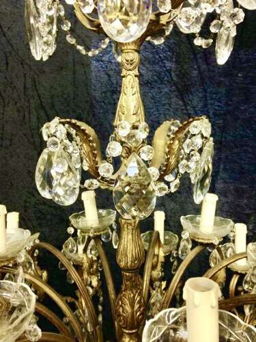 A Large Italian Antique Brass and Crystal 18 light Chandelier