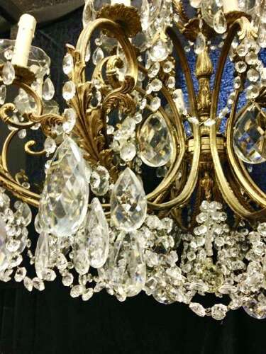 A Large Italian Antique Brass and Crystal 18 light Chandelier