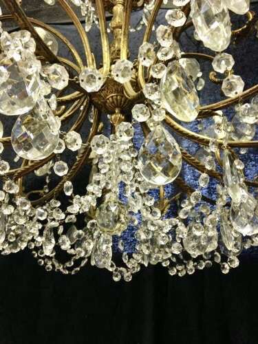 A Large Italian Antique Brass and Crystal 18 light Chandelier