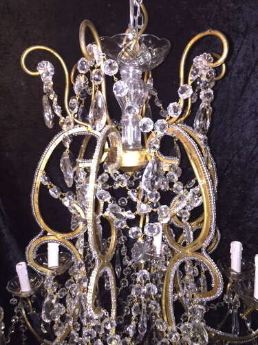 Large Italian Florentine 18 Light Beaded Gilt Chandelier
