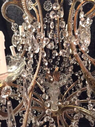 Large Italian Florentine 18 Light Beaded Gilt Chandelier