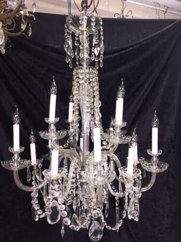 Large English Cut Glass and Crystal Antique Chandelier