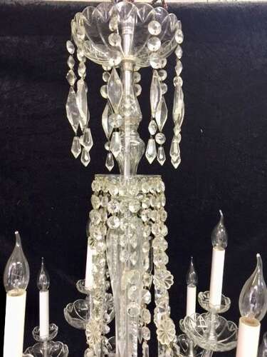 Large English Cut Glass and Crystal Antique Chandelier