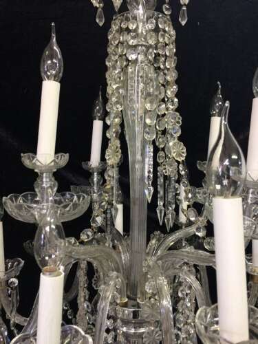 Large English Cut Glass and Crystal Antique Chandelier