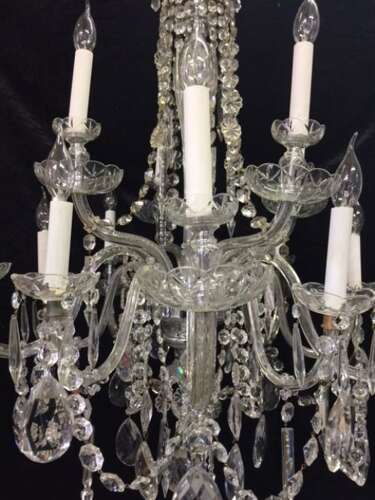 Large English Cut Glass and Crystal Antique Chandelier