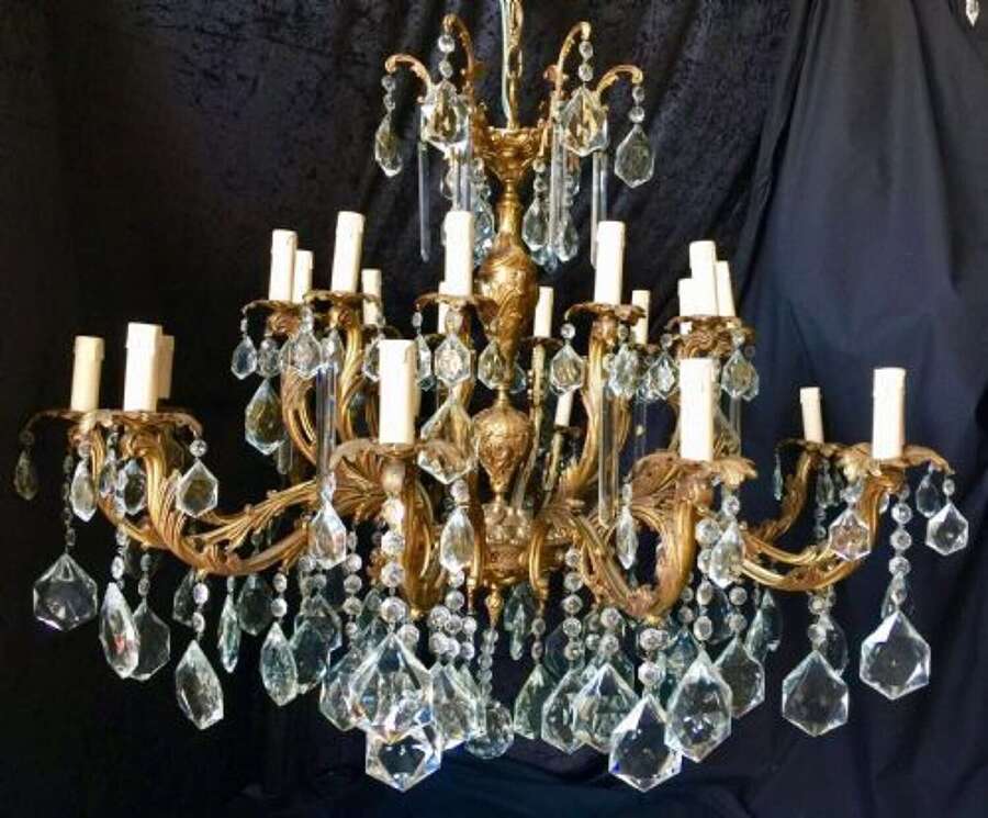 Very Large Italian Two Tiered Brass and Antique Chandelier