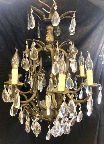 A French Dark Framed Eight Light Antique Chandelier