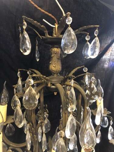 A French Dark Framed Eight Light Antique Chandelier