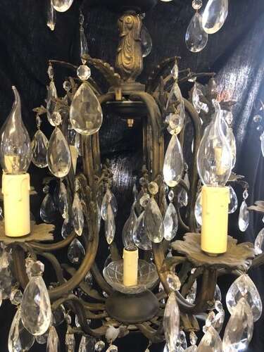 A French Dark Framed Eight Light Antique Chandelier