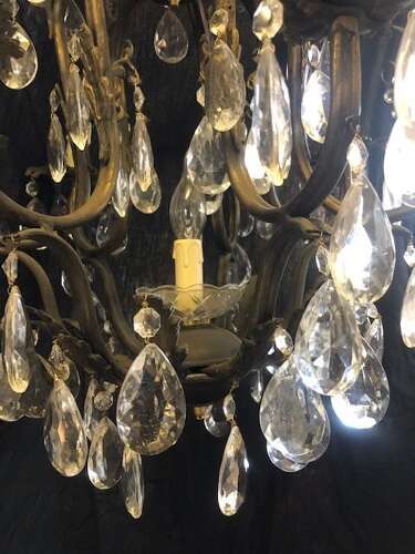 A French Dark Framed Eight Light Antique Chandelier