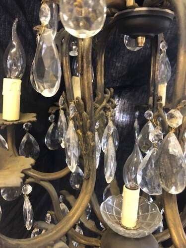 A French Dark Framed Eight Light Antique Chandelier