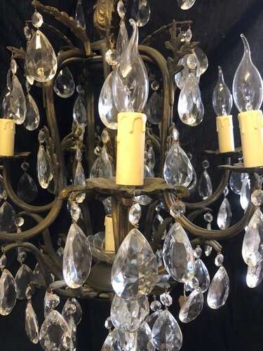 A French Dark Framed Eight Light Antique Chandelier