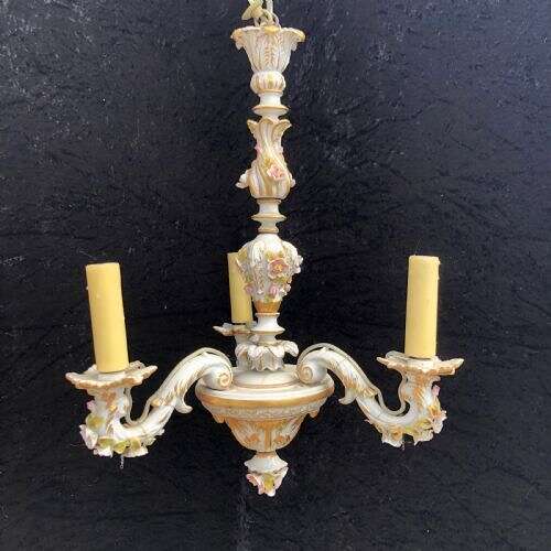 Three Light Capodimonte Antique Chandelier