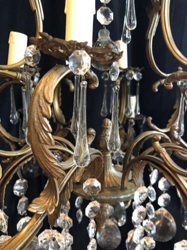 A Large Twelve Light Dark Framed Italian Two Tier Antique Chandelier