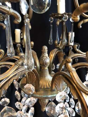 A Large Twelve Light Dark Framed Italian Two Tier Antique Chandelier
