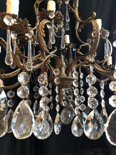 A Large Twelve Light Dark Framed Italian Two Tier Antique Chandelier
