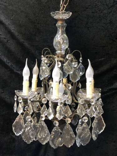 A Nine Light French Cage Dark Frame Antique Chandelier