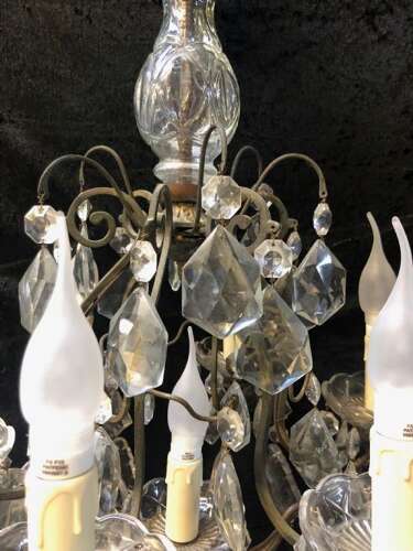 A Nine Light French Cage Dark Frame Antique Chandelier