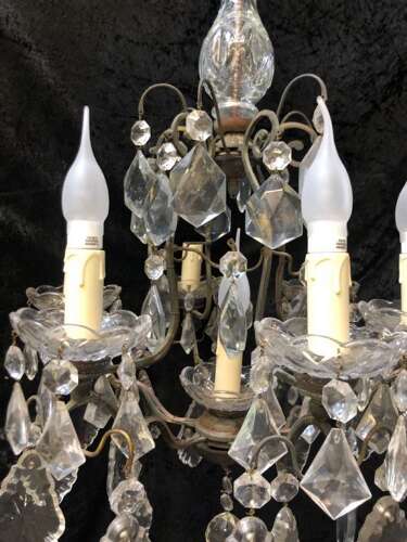 A Nine Light French Cage Dark Frame Antique Chandelier