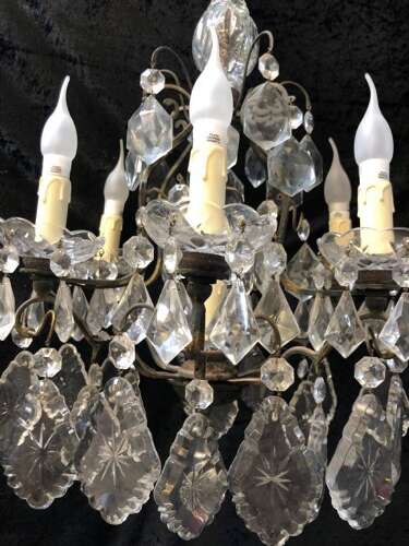 A Nine Light French Cage Dark Frame Antique Chandelier