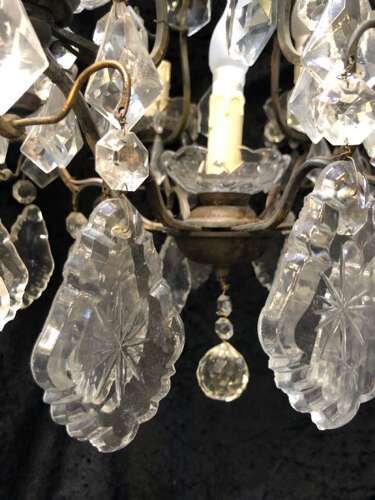 A Nine Light French Cage Dark Frame Antique Chandelier