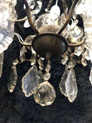 A Nine Light French Cage Dark Frame Antique Chandelier