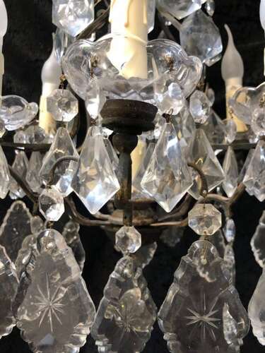 A Nine Light French Cage Dark Frame Antique Chandelier