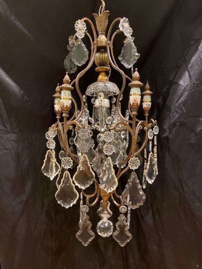 A One Light Antique Italian Cage Chandelier