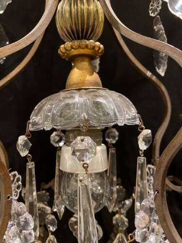 A One Light Antique Italian Cage Chandelier