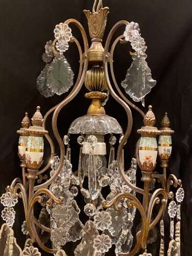A One Light Antique Italian Cage Chandelier