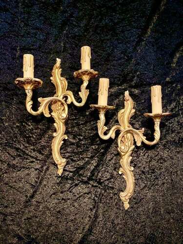 Pair Of French Twin Arm Antique Brass Wall Lights