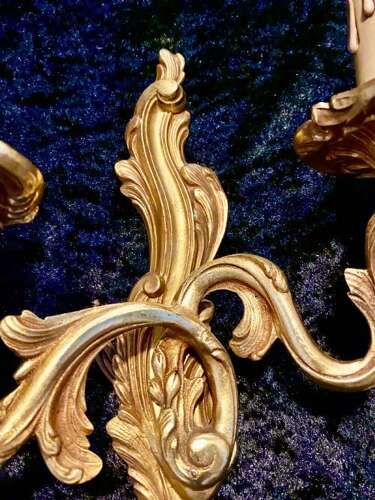 Pair Of French Twin Arm Antique Brass Wall Lights