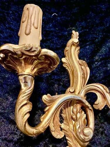 Pair Of French Twin Arm Antique Brass Wall Lights