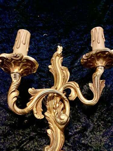 Pair Of French Twin Arm Antique Brass Wall Lights