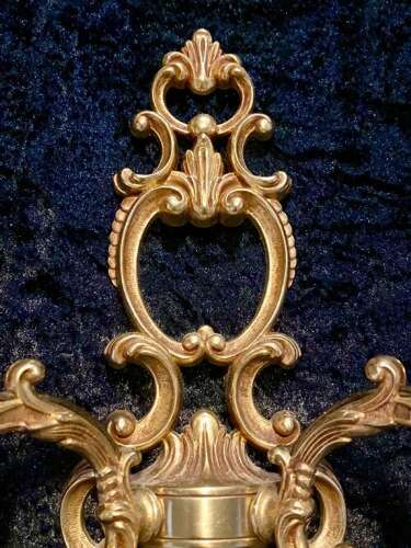 A PAIR OF TWO ARM FRENCH BRASS WALL-LIGHTS WITH OPEN FRAME