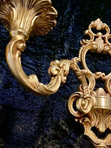 A PAIR OF TWO ARM FRENCH BRASS WALL-LIGHTS WITH OPEN FRAME
