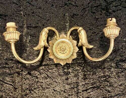 A PAIR OF TWO LIGHT FRENCH BRASS WALL-LIGHTS