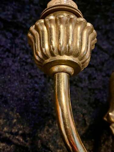 A PAIR OF TWO LIGHT FRENCH BRASS WALL-LIGHTS