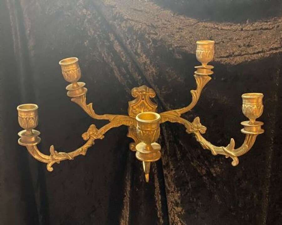 A PAIR OF FIVE ARM BRASS FRENCH WALL-LIGHTS