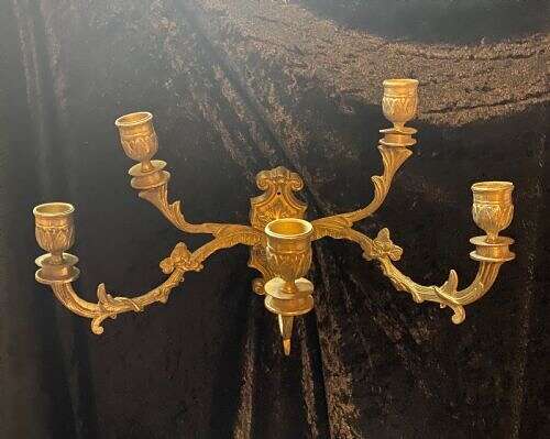 A PAIR OF FIVE ARM BRASS FRENCH WALL-LIGHTS