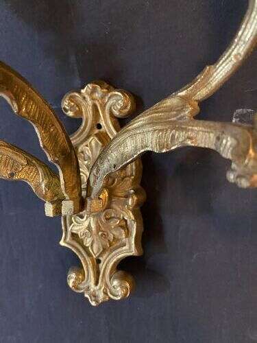 A PAIR OF FIVE ARM BRASS FRENCH WALL-LIGHTS