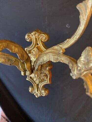 A PAIR OF FIVE ARM BRASS FRENCH WALL-LIGHTS