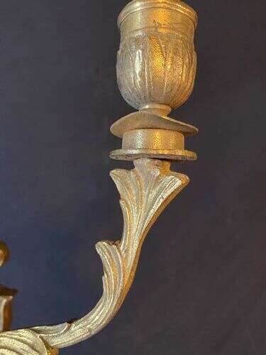 A PAIR OF FIVE ARM BRASS FRENCH WALL-LIGHTS