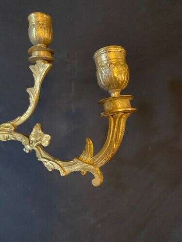A PAIR OF FIVE ARM BRASS FRENCH WALL-LIGHTS