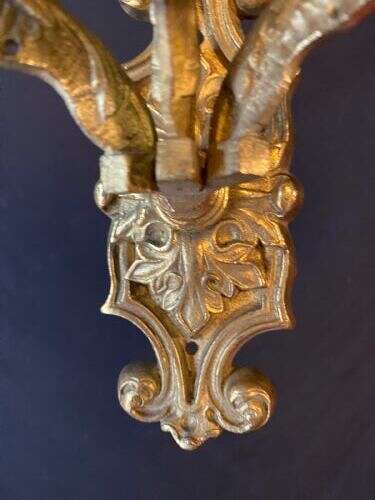 A PAIR OF FIVE ARM BRASS FRENCH WALL-LIGHTS